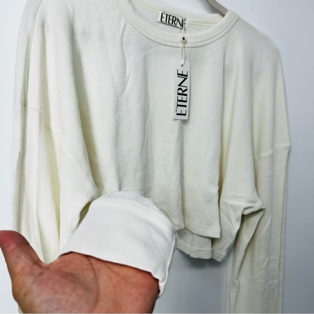 Éterne Ivory Long sleeved Thermal Cropped Top Size Large NWT - Picture 6 of 11